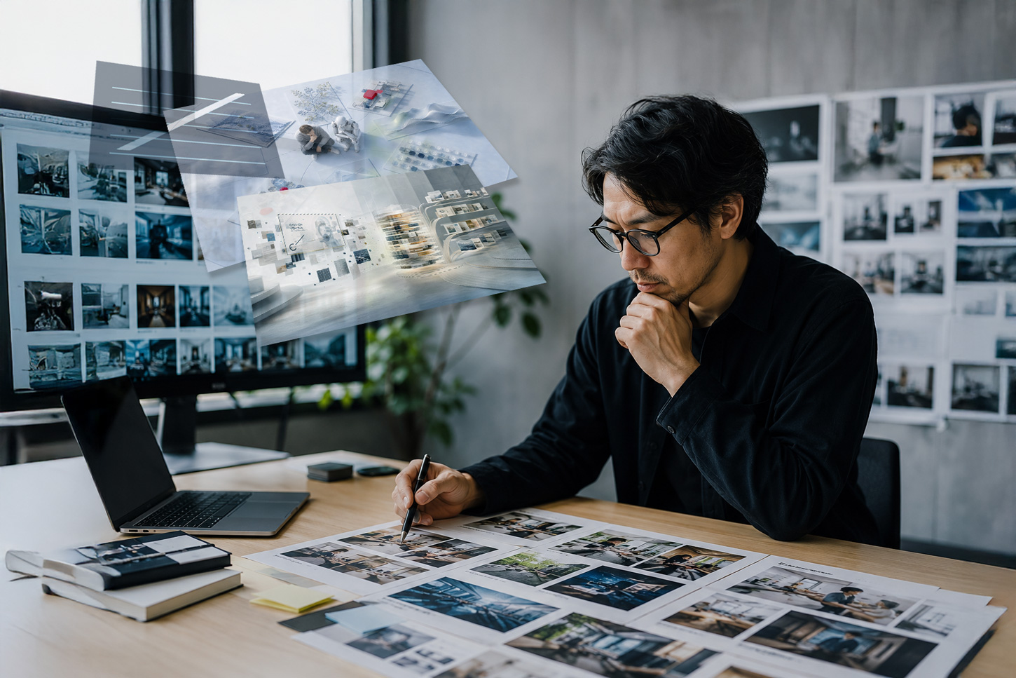画像を選びながら企業サイトを検討するチーム